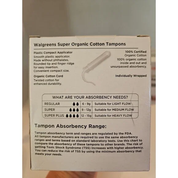2 Walgreens 100% Organic Cotton Tampons UNSCENTED Super 16 Count Each 32 TOTAL - Picture 5 of 5